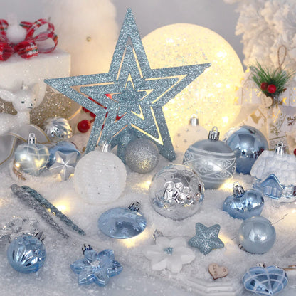 MoonXmas Christmas Ball Ornament Set, 88Pcs Plastic Shatterproof Christmas Xmas Tree Hanging Decorations, for Indoor Home Thanksgiving Halloween Party Decor - Blue/Silver.