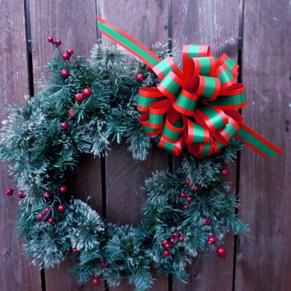 Red Green Striped Christmas Bows - 8" Wide, Set of 6, Xmas Pull Bows for Presents, Gift Baskets, Wreath, Swag, Garland, Winter Holiday Decor, Classroom, Office, Decoration