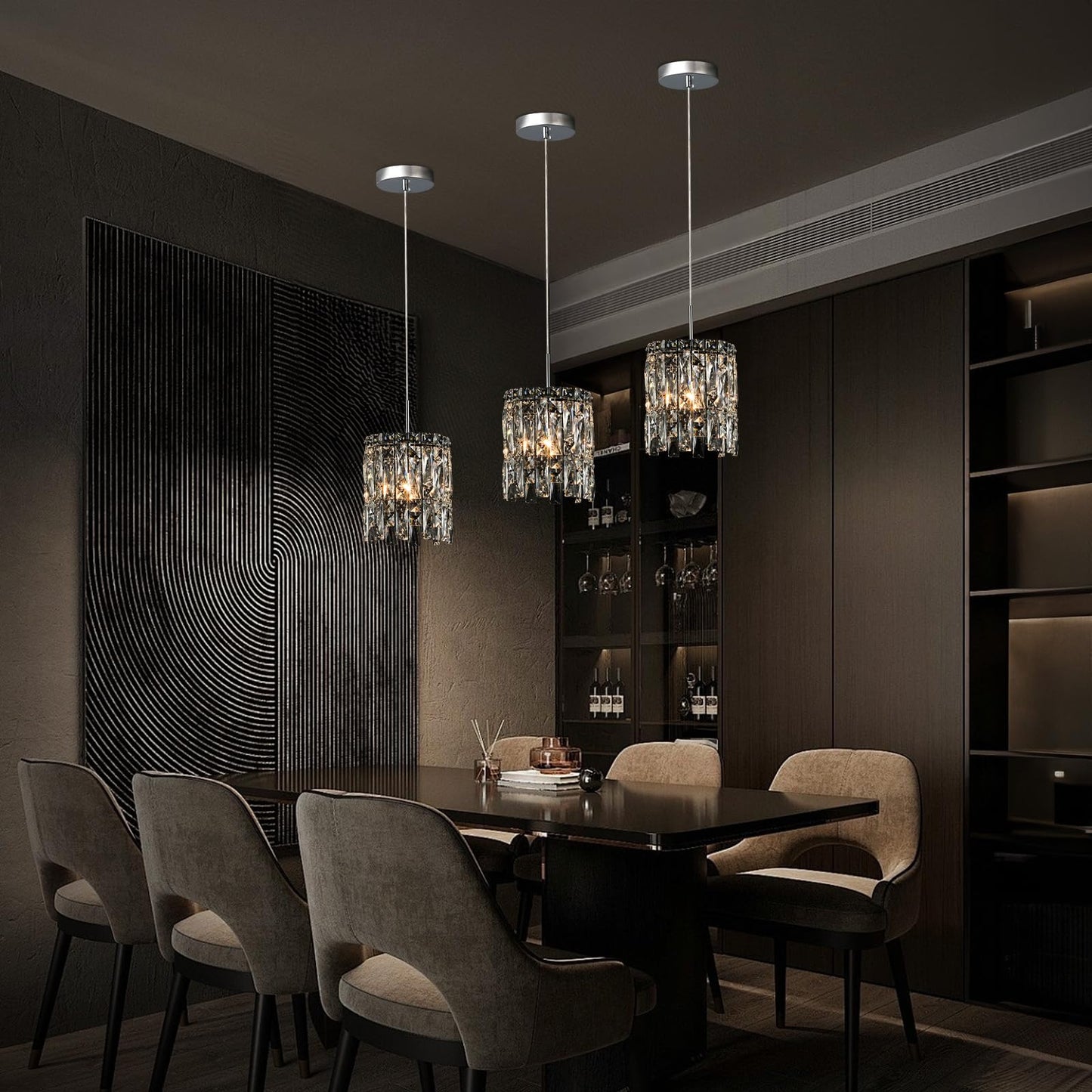 NISIDUN Modern K9 Crystal Pendant Lights Kitchen Island Set of 3,Chrome Chandeliers for Dining Room Light Fixtures Over Table,Hanging Lighting for Kitchen Island Entryway Bathroom BedHead Bedroom