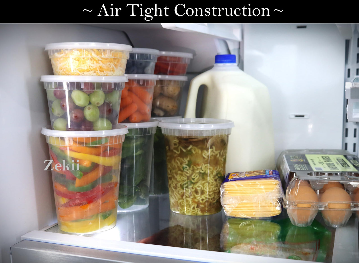 Zekii EXTRA THICK Deli Containers with Lids, [48Sets 8oz] Soup Containers w/Lids Airtight, Disposable, BPA Free, Takeout soup Cups, Meal Prep, Food Storage Containers with Measurements