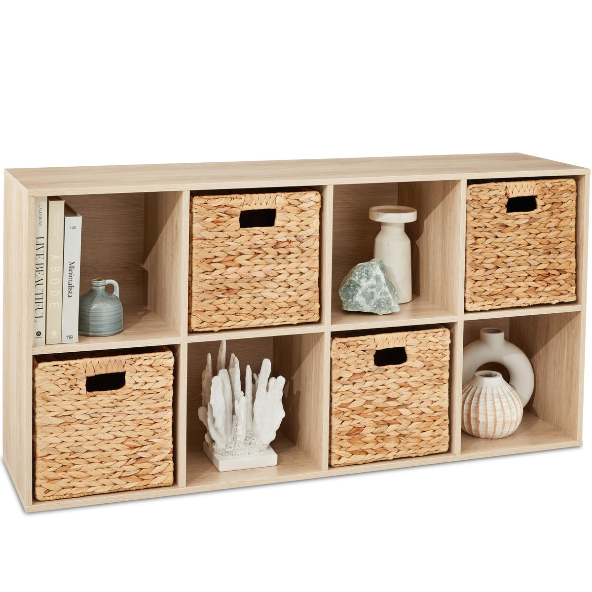 Best Choice Products 8-Cube Storage Organizer, 11in Shelf Opening, Bookcase, Display Shelf, Customizable w/ 3 Removable Back Panels – Light Oak