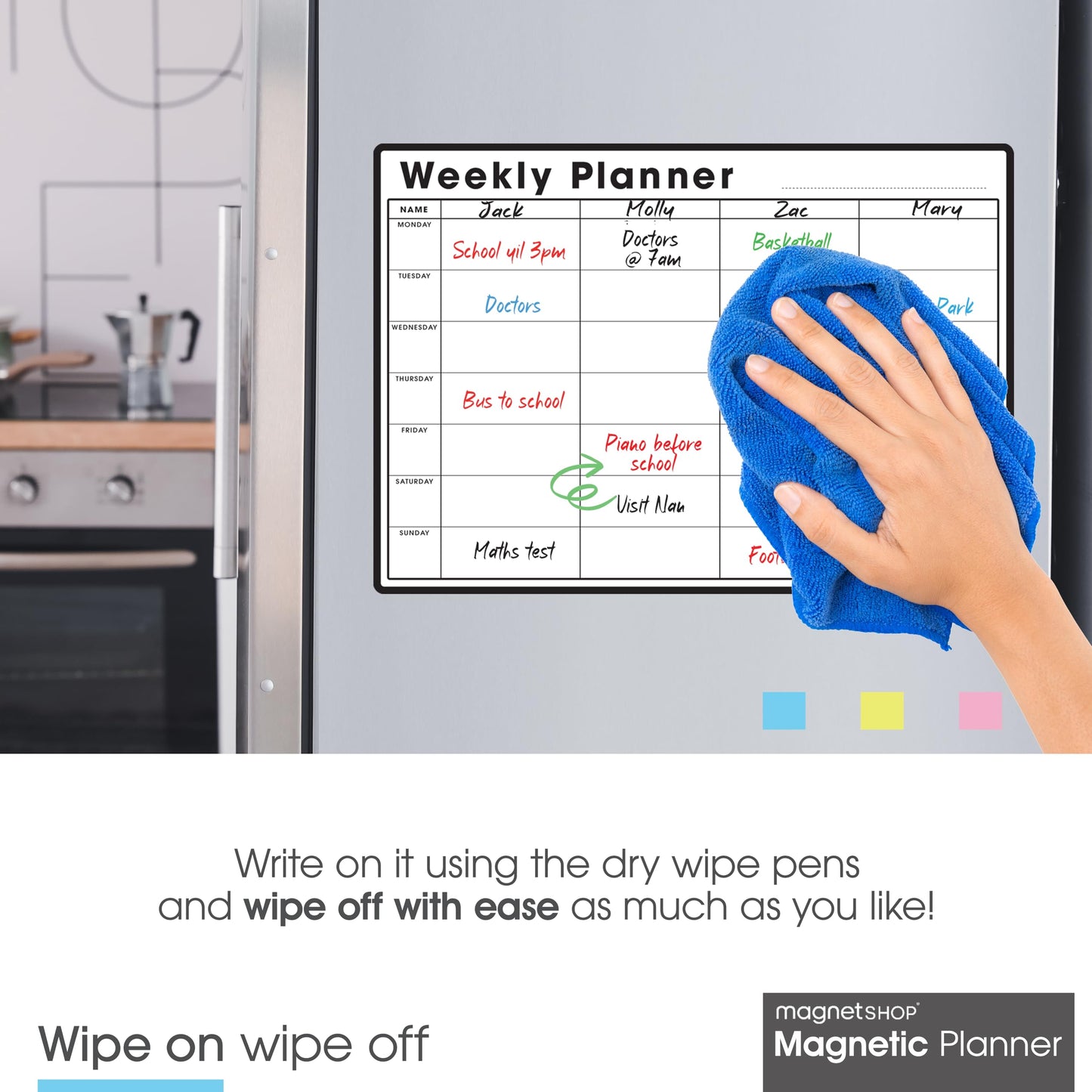 TMS A3 Magnetic Weekly Planner Whiteboard for Fridge | Dry Wipe Meal Planner, Calendar or Memo Board | Plan Family or Business Tasks | Dry Erase to Do List Magnet | with 4 Dry Erase Pens [30 x 42cm]