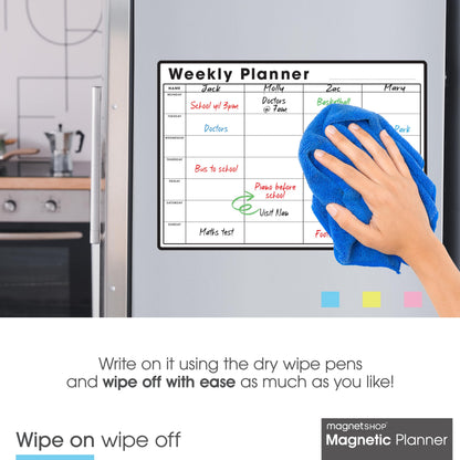 TMS A3 Magnetic Weekly Planner Whiteboard for Fridge | Dry Wipe Meal Planner, Calendar or Memo Board | Plan Family or Business Tasks | Dry Erase to Do List Magnet | with 4 Dry Erase Pens [30 x 42cm]
