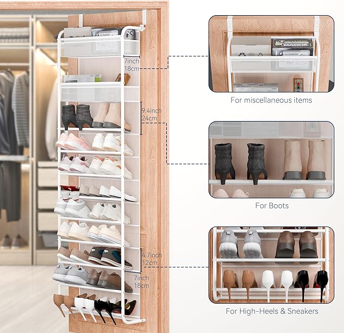 Whitmor 27 Pair Over The Door Shoe Organizer, 11 Tier Hanging Shoe Organizer