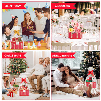 SelfTek 3 Pack Baskets for Gifts Empty, Woven Bamboo G-ift Basket Kit with Wrap Bags, Gift Card, Raffia and Pull Bows, Gifts Baskets for Birthday, Wedding, 30 x 20 x 15 cm-Red