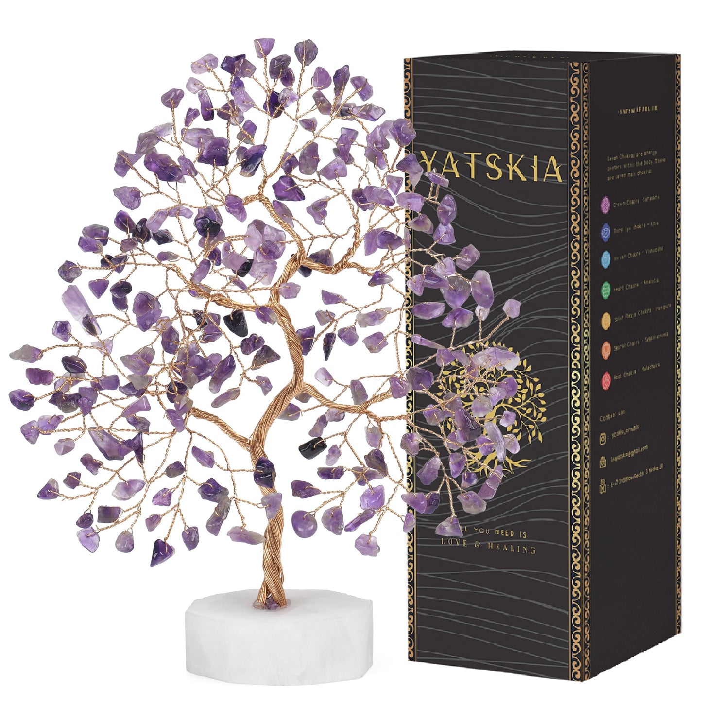 YATSKIA Amethyst Tree, Healing Crystals and Gemstones, Crystal Gifts for Women, Feng Shui Gemstone Tree of Life, Gem Stones Quartz Crystals Home Decor, Amethyst Gifts (Size - 10 Inch)