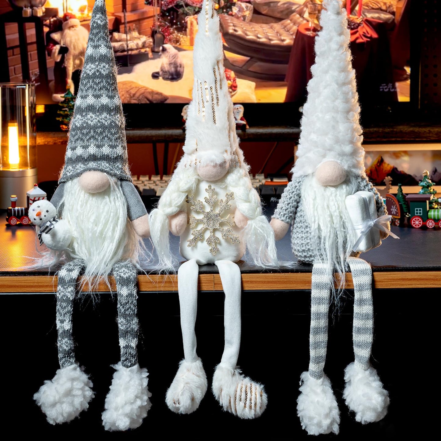 DraMosary Christmas Gnomes Plush Elf Decoration,3PCS Handmade Winter Gnomes Snowflake for Home Office Table Ornament Tiered Tray Party Decor
