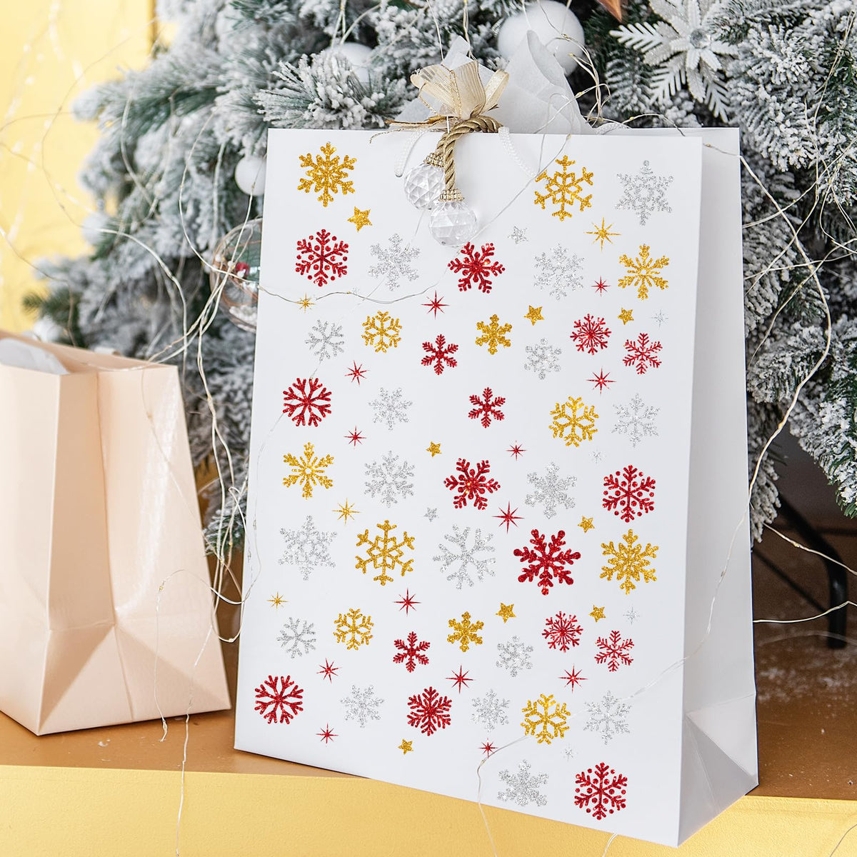 Whaline 330 Pcs Winter Glitter Stickers Gold Silver Red Snowflake Decals Self Adhesive Stickers for Christmas Home Party DIY Crafts Supplies, 10 Sheets