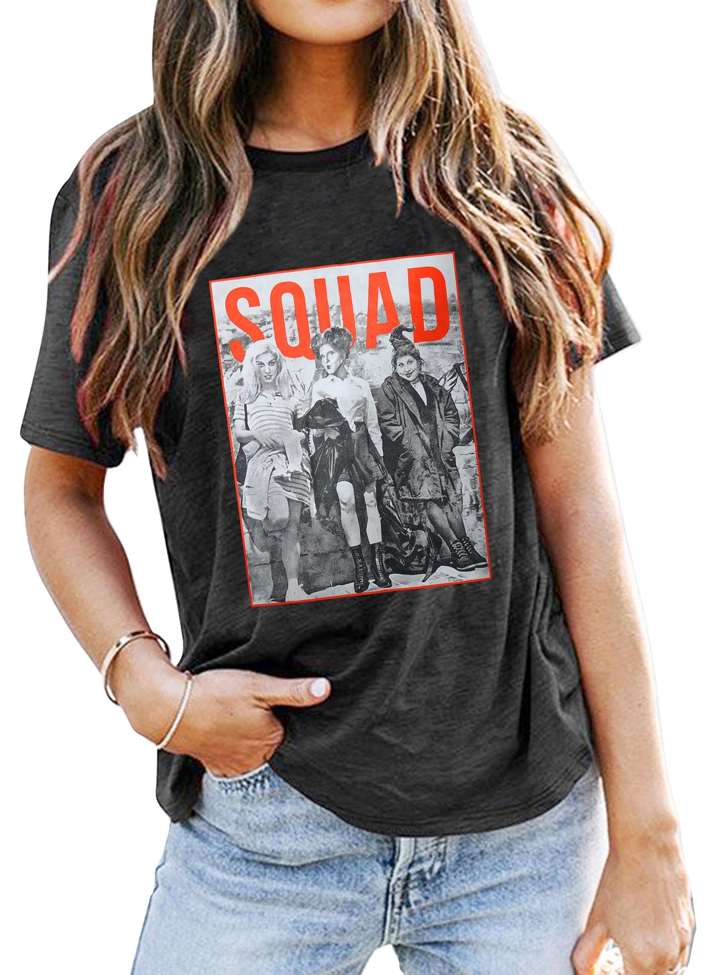 Sanderson Sisters Squad Cute T Shirt Halloween Graphic Tees for Women Hocus Pocus Funny Shirts Fall Casual Tops(Grey,Large)