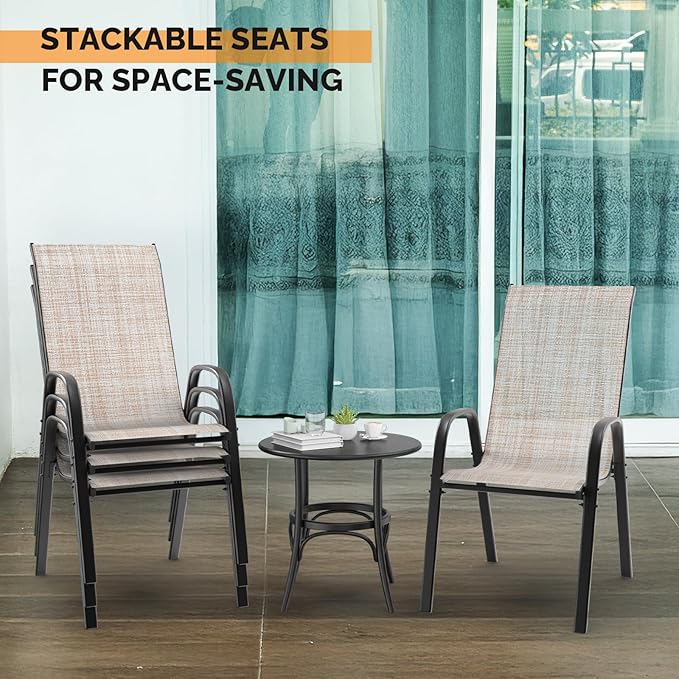 VINGLI Patio Chairs Set of 4 – Stackable Outdoor Dining Chairs with Comfortable Sling High Back Chairs and Armrests for Lawn, Poolside, Courtyard, Balcony, Garden, Yellow