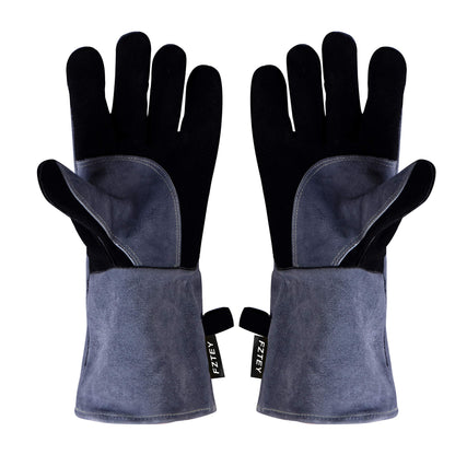 FZTEY Wleding Oven, BBQ Golves, Cut&Heat&Fire Resistant Leather Thorn Proof Thickening Gaunlets with Kevlar Stitching, Hot Thermal Work Safety Protective Gloves for Men&Women (Grey 16 inc 40CM)