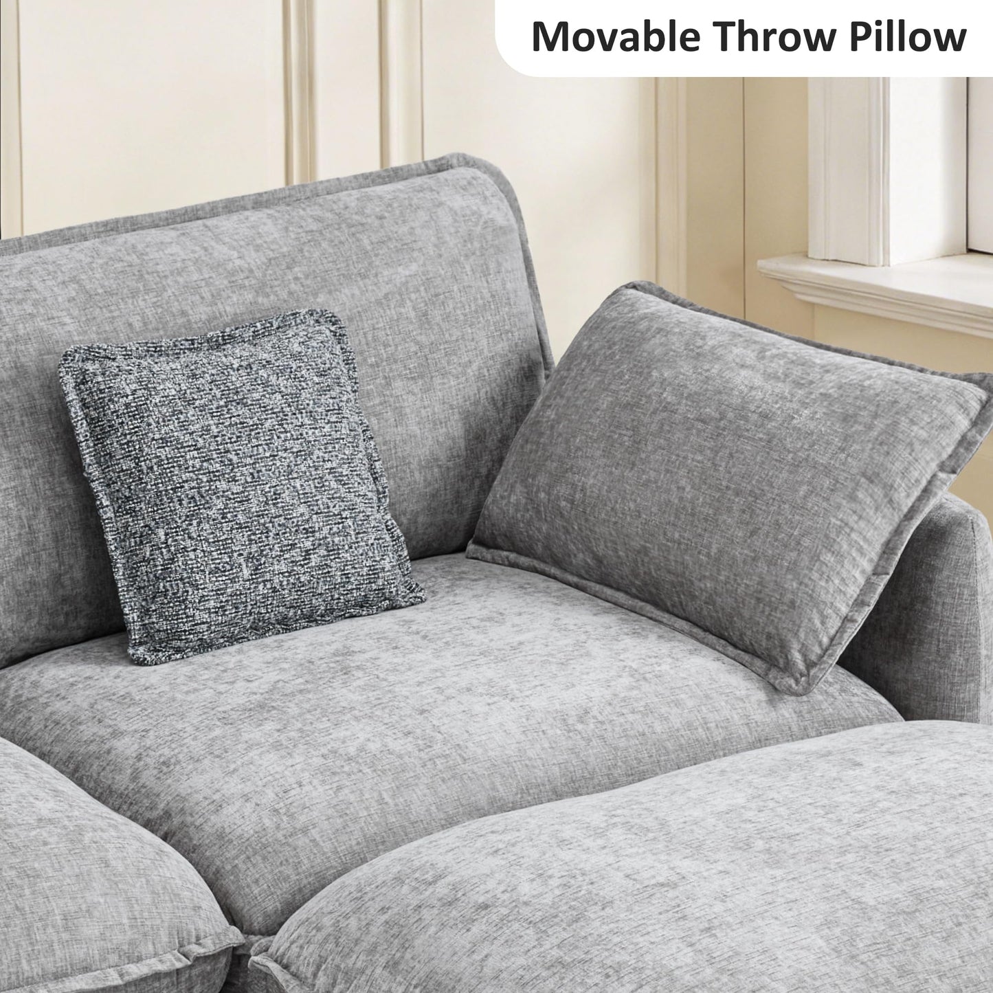 MCombo 117" Oversized Cloud Sectional Couch, Sectional Sofa with FSC Certified, L Shaped Couch with Ottoman for Living Room, Chenille S0701 (Grey)