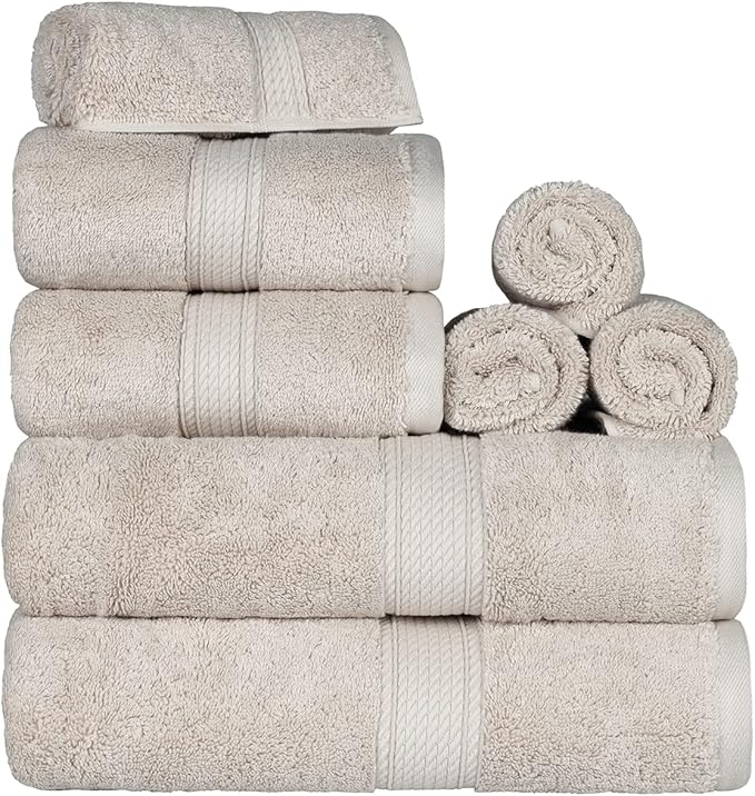 SUPERIOR Egyptian Cotton Pile 8 Piece Towel Set, Includes 2 Bath, 2 Hand