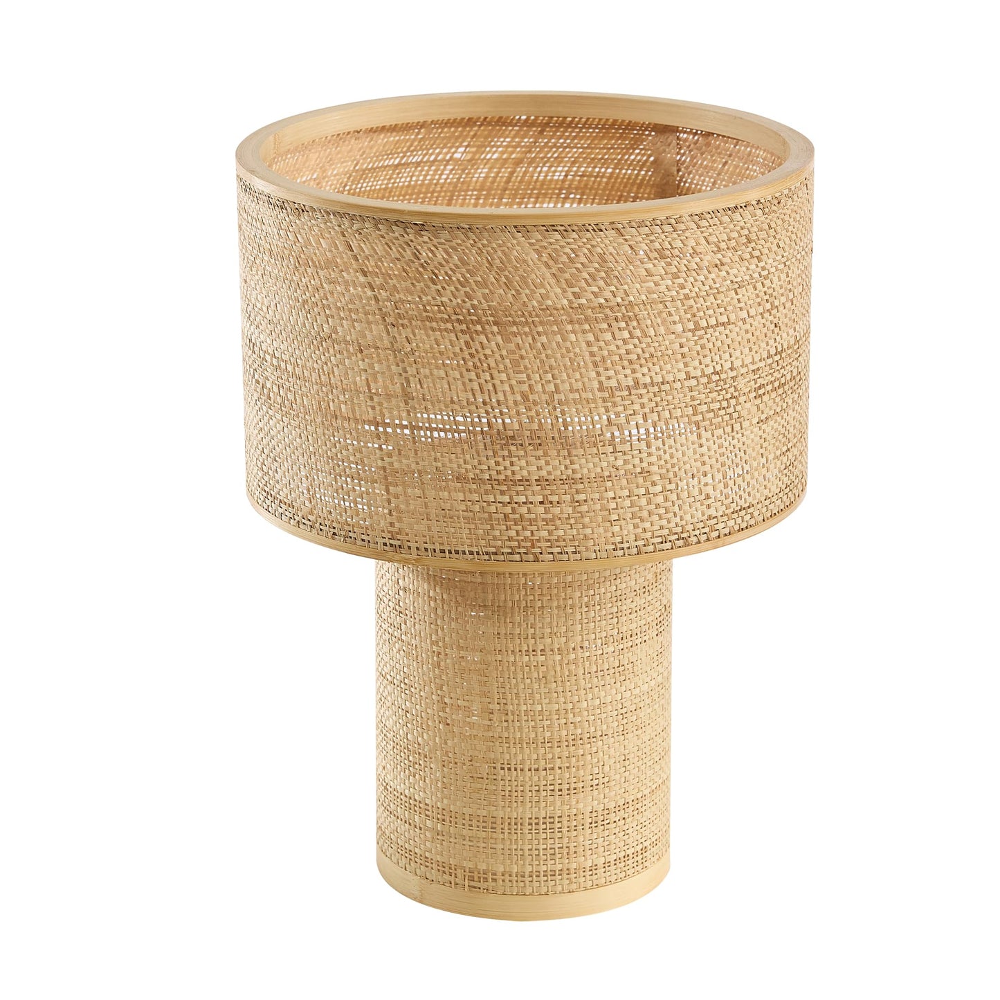 Booniture Handwoven Table Lamp, Boho Bedside Lamp with Linen Shade, Bamboo and Rattan Woven Desk Lamp for Bedroom Living Room Nightstand
