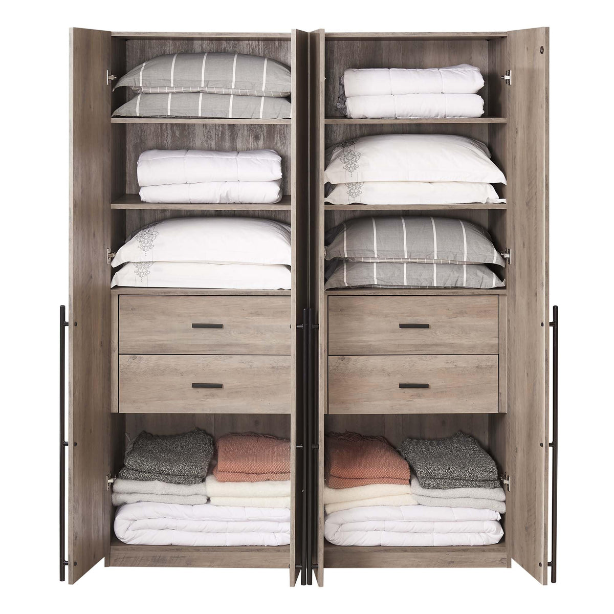 Manhattan Comfort Lee Modern Freestanding Closet 1.0 | Space-Saving Design with 6 Shelves, 4 Drawers & 2 Large Storage Areas | No Tool Assembly Storage Cabinet, 2 Piece Set, Grey