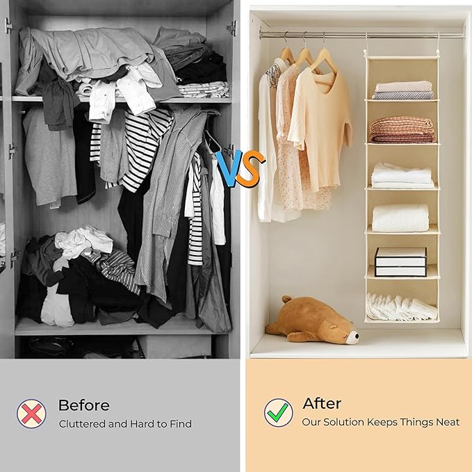 MAX Houser 6 Tier Shelf Hanging Closet Organizer, Cloth Hanging Shelf