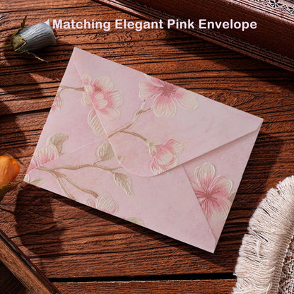 Vintage Floral Envelopes - Set of 15, Perfect for Letters, Invitations, Greeting Cards, and DIY Crafts, Includes 15 recycled paper blank cards(Pink)