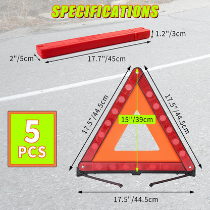 FLKQC Warning Triangles Safety Triangle Emergency Kit, 5 Pack Foldable Reflective Triangles with Base, Roadside Triangle Kit with Case for Vehicles