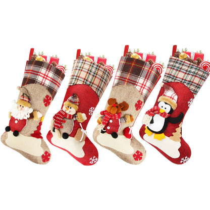 Dreampark Christmas Stockings Bulk 4 Pcs - 18" Classic Xmas Stockings Set of 4 - Santa Snowman Reindeer Penguin Christmas Stocking Decorations Home Decor Party Supplies & Kids Gifts