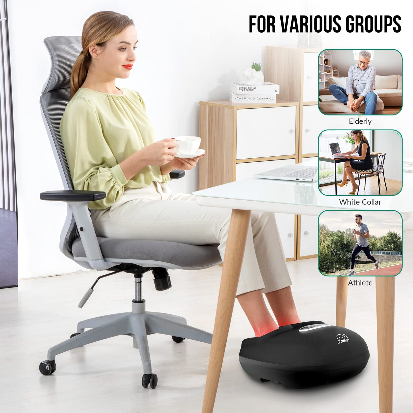 Snailax Shiatsu Foot Massager with Heat, Deep Kneading, Compression, Vibration, Feet Massager Machine for Plantar Fasciitis, Neuropathy, Foot Warmer Under Desk, Size 13, Gifts for Men, Women