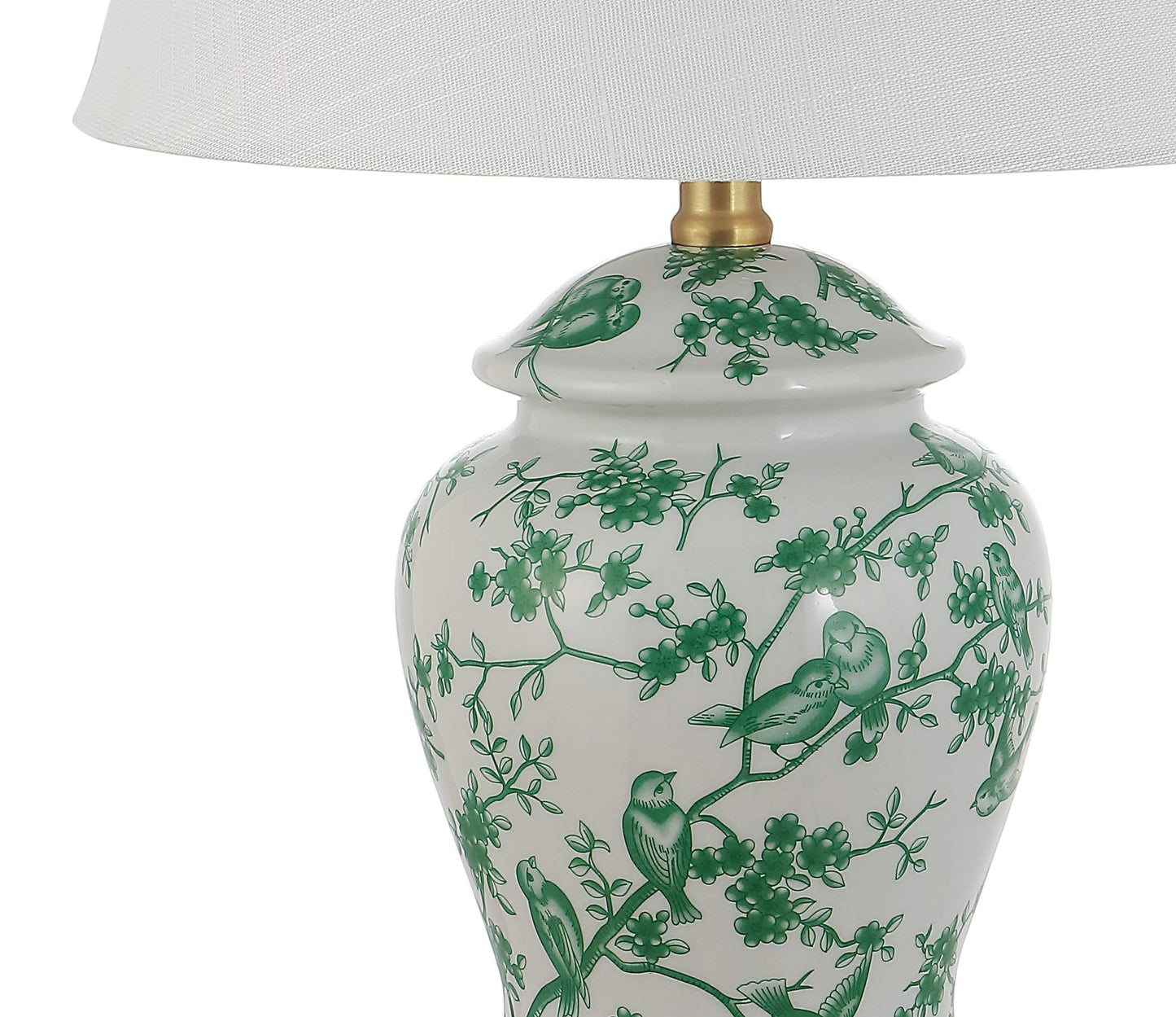 JONATHAN Y 22" White/Green Ceramic Table Lamp, French Country Chinoiserie Ginger Jar LED Bedside Lamp for Living Room Bedroom, White Linen Shade (JYL3005B)