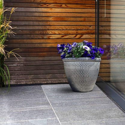 SG Traders 2 X Large Plastic Round Cromarty Plant Pots Flower Pot Planter Garden Decoration Antique Silver 30cm Plant Pot Outdoor Flower Pots Outside Garden Planters Outdoor With Drainage Holes