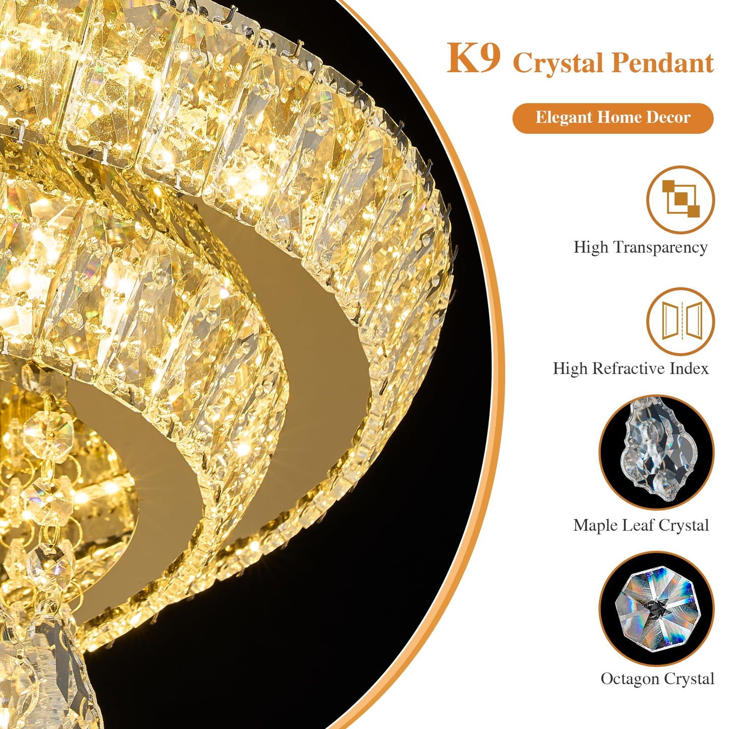 OSGNER 18" Sliver Modern Chandelier with Remote/APP,Flush Mount Crystal Ceiling Light,3-Color LED Dimmable for Living Room Kitchen Dining Room Hallway -Luxury Raindrop Style