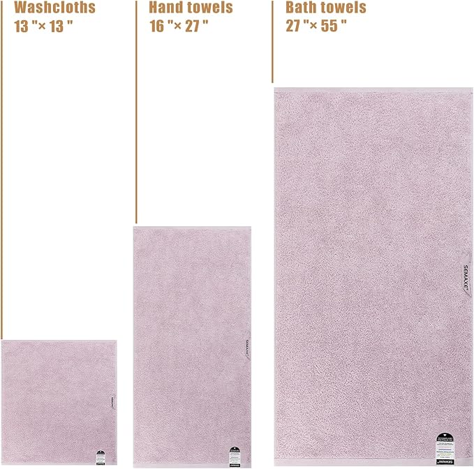 SEMAXE 18-Pack Bath Towel Set Include 6 Bath Towels, 6 Hand Towels, 6 Wash