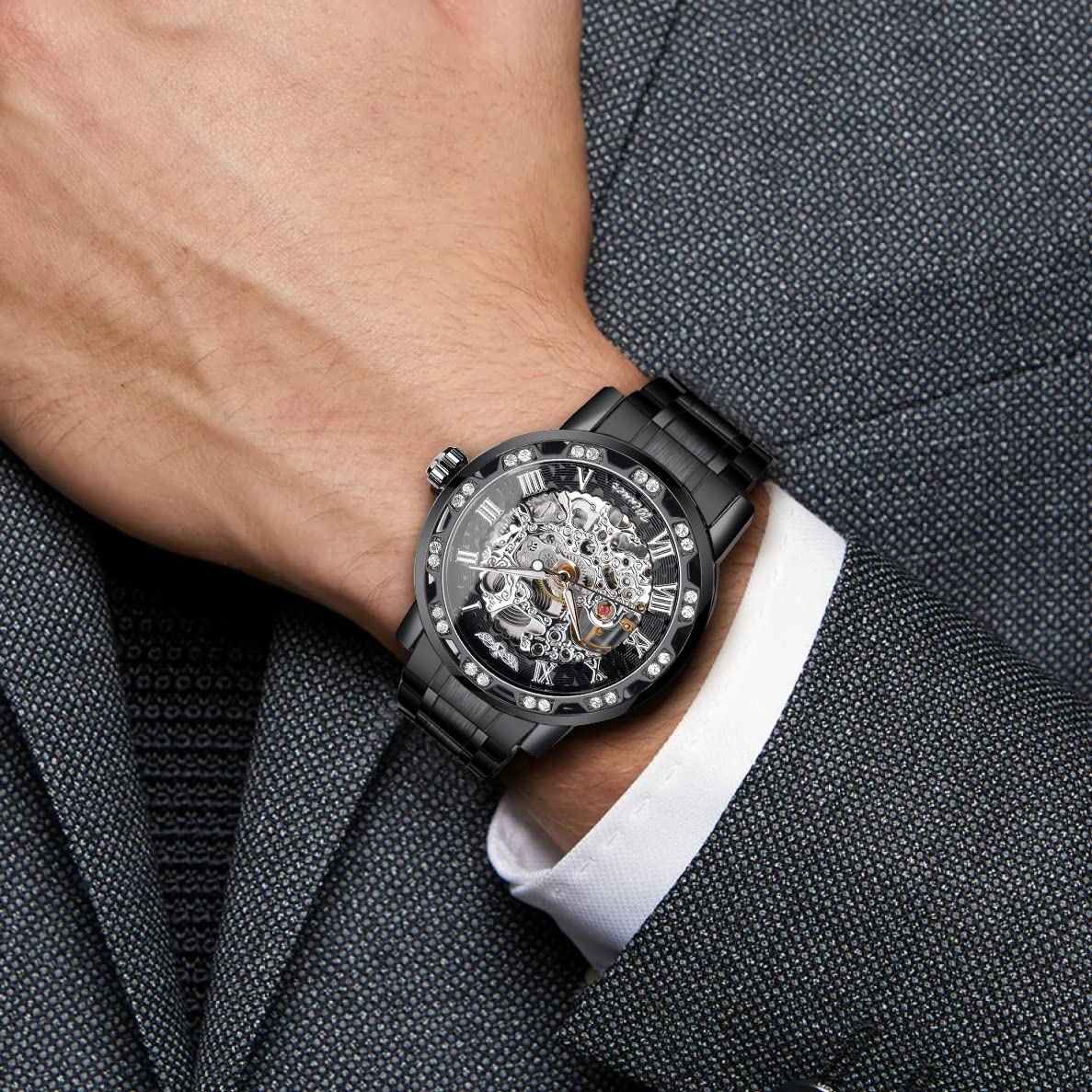 FORSINING Retro Steampunk Skeleton Automatic Diamond Royal Carving Men's Watches Elegant Mechanical Wrist Watch Neutral Clock