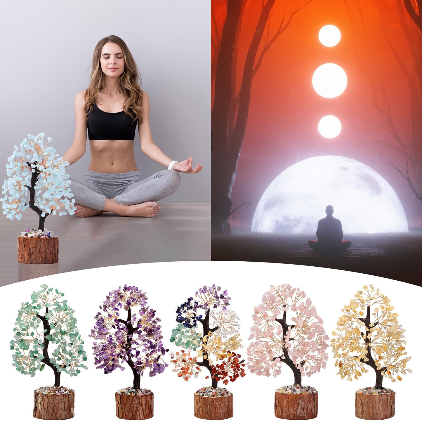 Sunnlejw Aquamarine Chakra Crystal Tree of Life,Birthday Gifts for Women, Healing Crystal and Stones for Positive Energy,Gifts for Sister and Mom,House Warming Gift,Money Feng Shui Tree Decoration