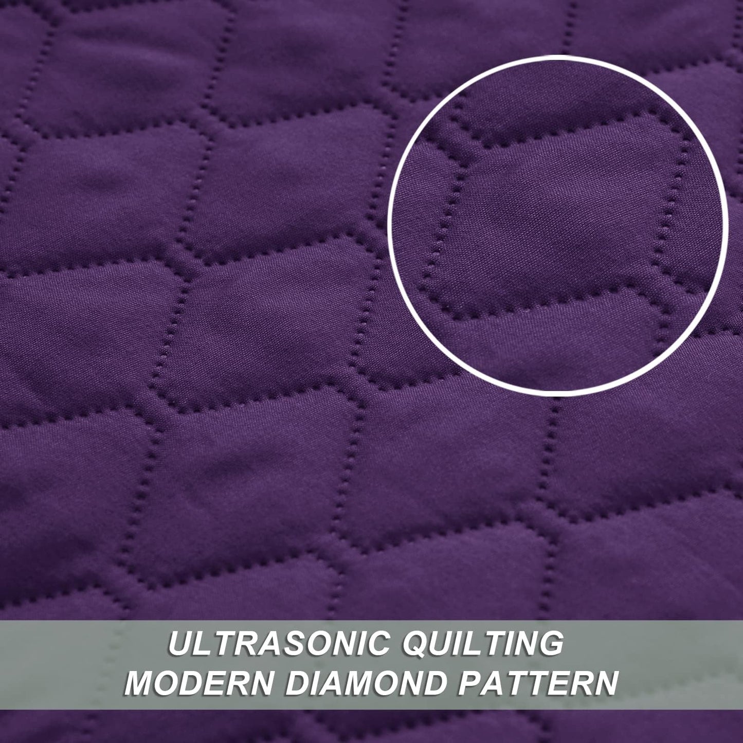 Exclusivo Mezcla Reversible King Size Quilt Bedding Set with Pillow Shams, Lightweight Quilts King Size, Soft Bedspreads Bed Coverlets for All Seasons - (Deep Purple, 104"x96")