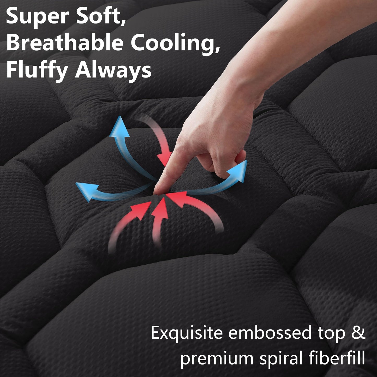 ELVEN HOME Queen Size Mattress Pad Waterproof, Pillow Top Cooling Mattress Topper Cover, Quilted Fitted Mattress Protector Washable, Deep Pocket 8-21" (60x80 inch, Black)