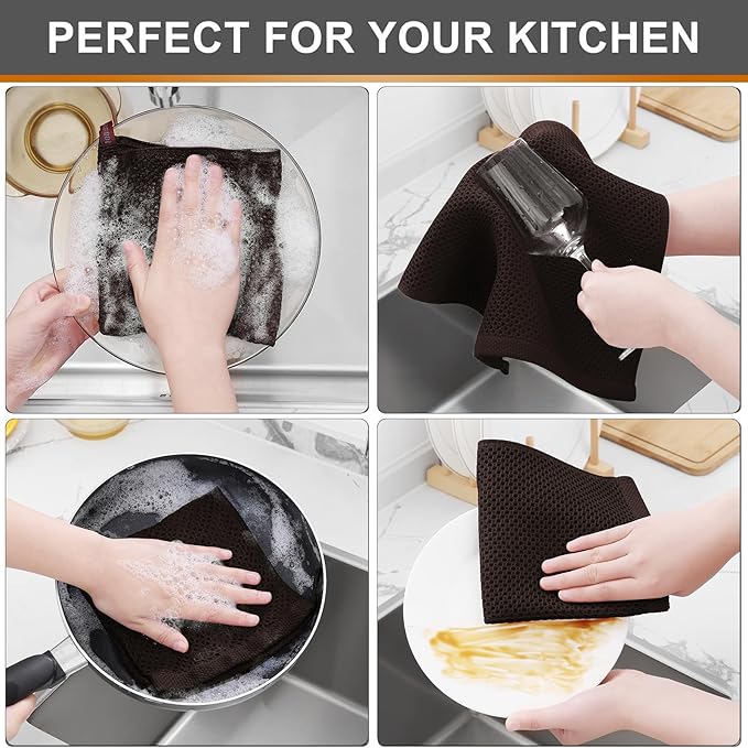 Kitinjoy 100% Cotton Kitchen Dish Cloths, 8 Pack Waffle Weave Ultra Soft