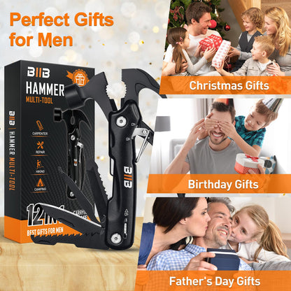 BIIB Gifts for Men, 12 in 1 Hammer Multitool, Fathers Day Mens Gifts for Husband Dad, Anniversary Birthday Gifts for Men, Fathers Day Dad Gifts from Daughter Son, Camping Essentials Survival Gear Tool