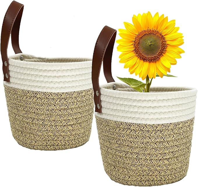 Cotton Rope Hanging Baskets for Organizing 2 Pcs Round Small Wall Basket