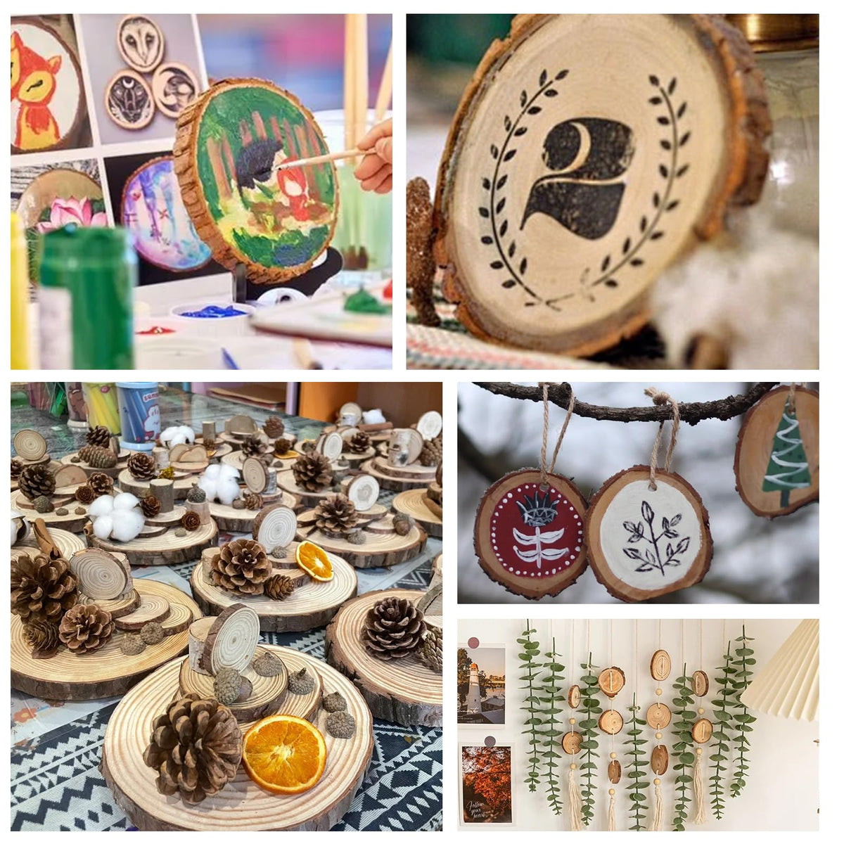 36 Pack Nature Wood Slices for Crafts,3.1-3.5In Unfinished Natural Wood Rounds.Wood Circles Predrilled with Hole and 20m Rope for Wooden Craft Supplies,Painting,Wooden Ornaments,DIY Gifts