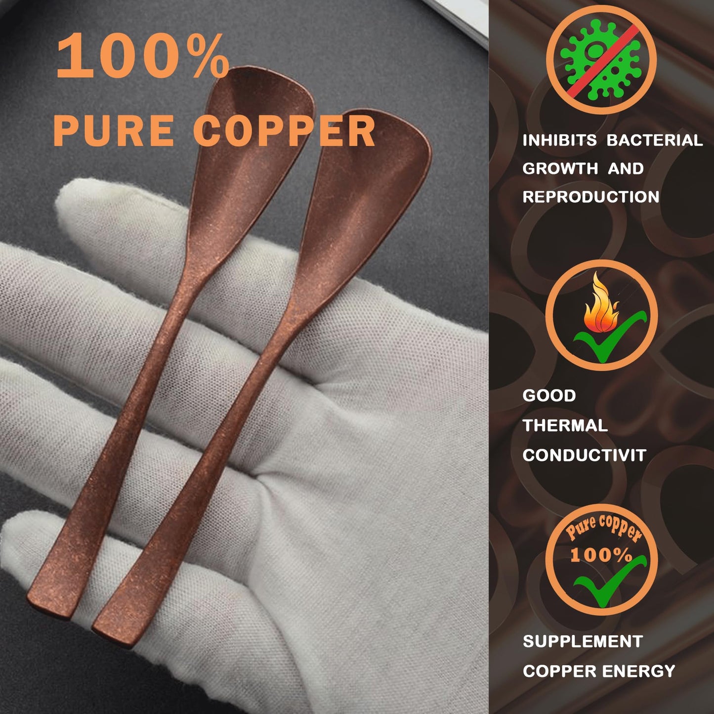 Purecopper 4.33-Inch Vintage Teaspoon, Hand-Forged Antique Copper Spoon, Suitable for Stirring Coffee and Desserts, Cakes, Ice Cream (4)