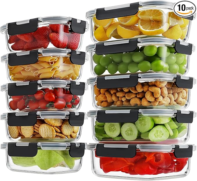 HOMBERKING 10 Pack Borosilicate Glass Meal Prep Containers