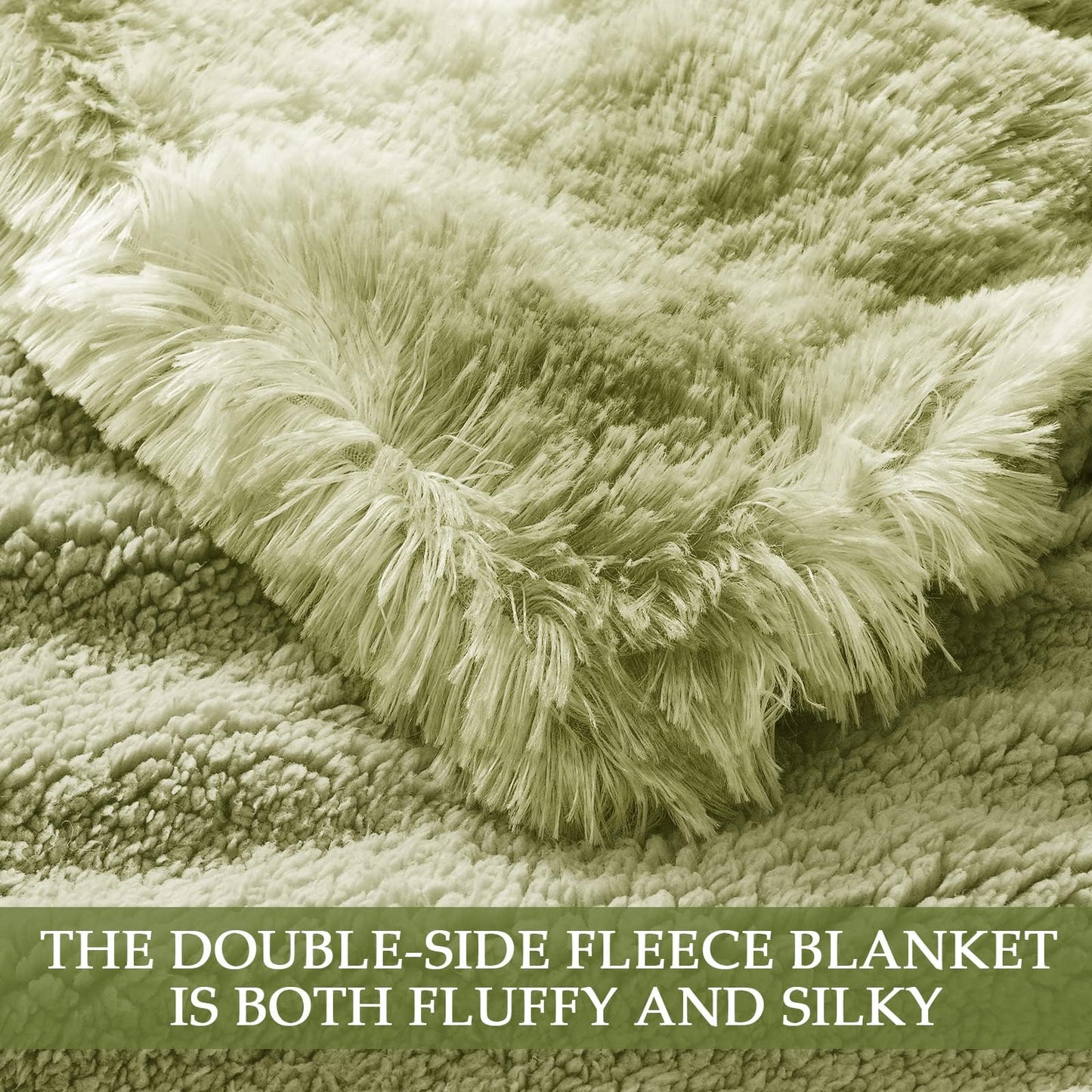 Exclusivo Mezcla Fuzzy Faux Fur Throw Blanket, Reversible Shaggy Sherpa Fleece Tie Dyed Blankets, Fluffy Plush Warm Throws for Couch, Bed, 50x60 Inches, Olive Green