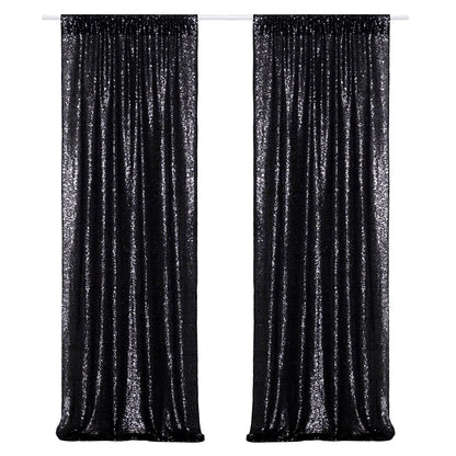 Poise3EHome Black Sequin Backdrop Curtains, 2 Panels 2FTx8FT Glitter Photo Booth Backdrop for Halloween Birthday Bachelorette Wednesday Twilight Party Decorations