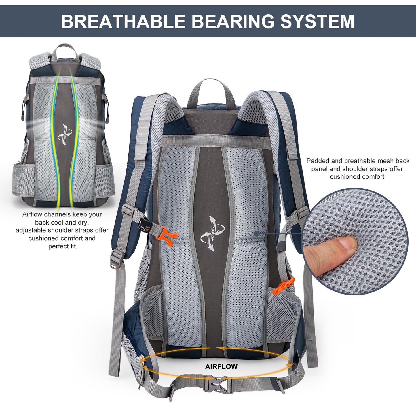MOUNTAINTOP Hiking Backpack 40L Water Resistent Trekking Rucksack for Men Women Outdoor Traveling pack Daypack 55 x 35 x 25 cm