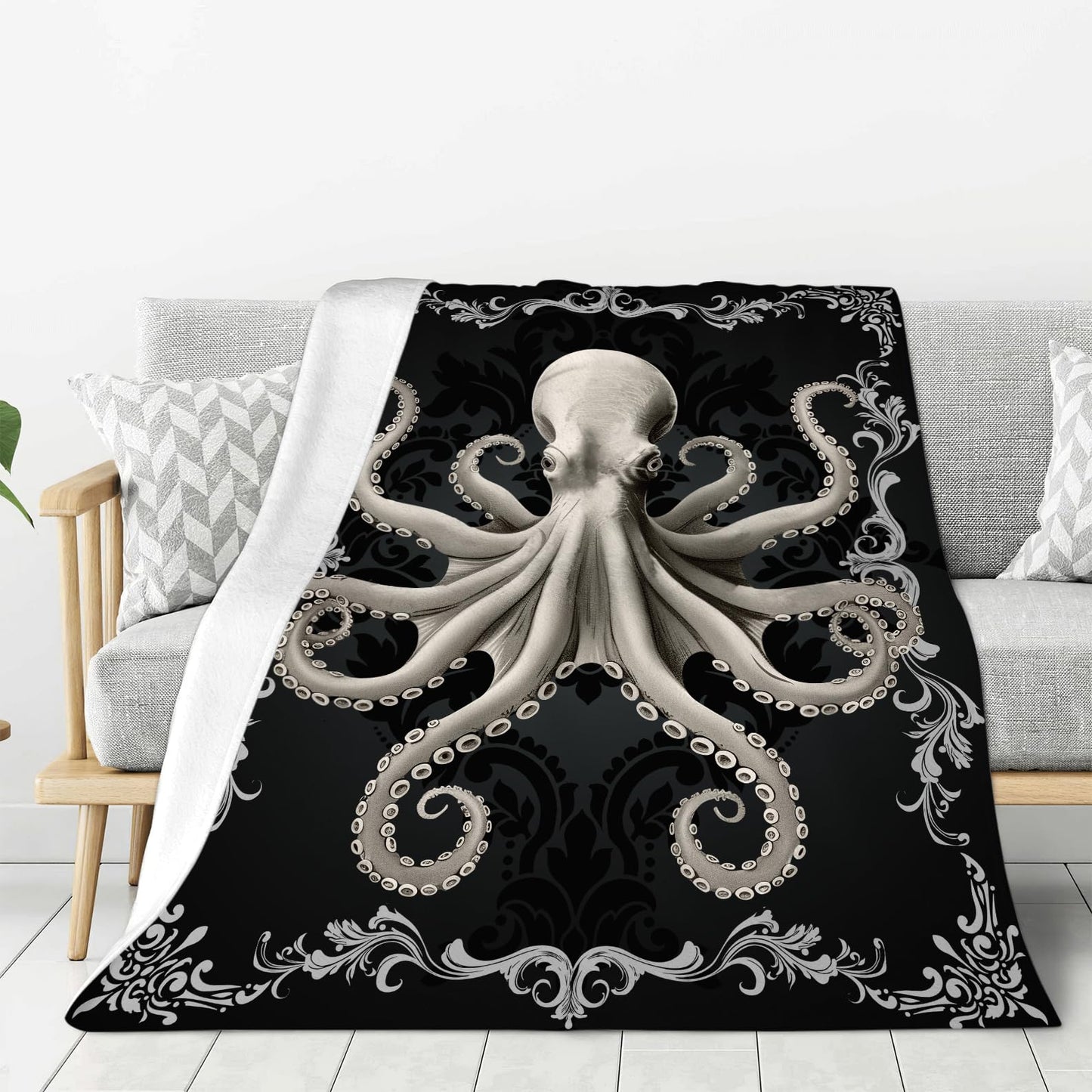 Octopus Blanket Ocean Throw Blanket Soft Fleece Flannel Bedding Octopus Gifts for Women Men Boys Girls Lovers Adults Lovers Stuff Plush for Couch Sofa Bed Room Decor 40"X50"