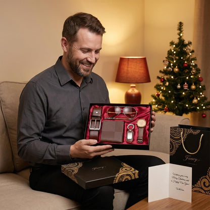 CXLZENGH Premium 6-Piece Men’s Gift Set — Belt, Wallet, Watch, Sunglasses, Keyring and Pen — A luxurious birthday/Christmas gift for dad, husband or boyfriendCoffee Brown