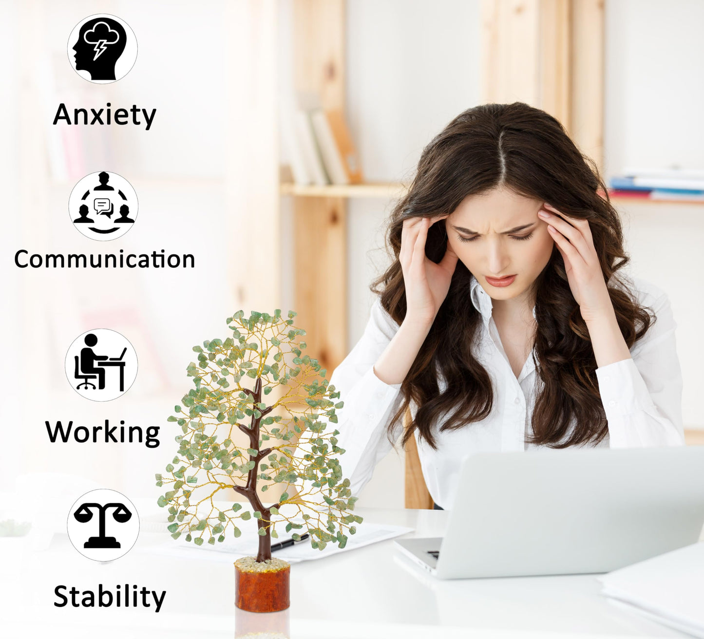 Crocon® Green Jade Crystal Tree of Life, Birthday Gifts for Women & Men, House Decor for Shelf Healing Crystals, Spiritual Gift Sage Green Decor, House Warming Gifts New Home, Present for Mom, Sister