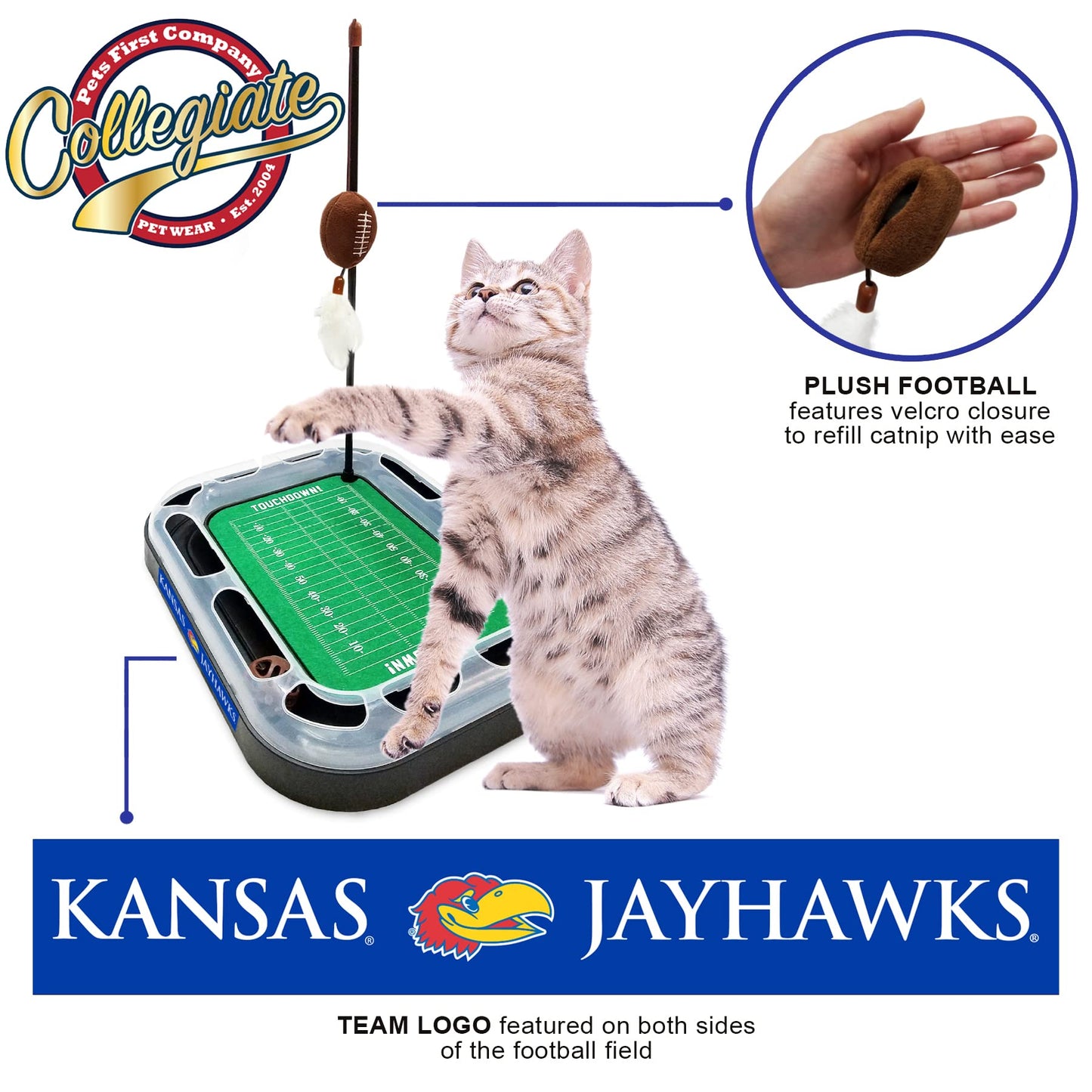 Pets First CAT Scratcher & Plush Football Toy with Catnip, Feather & Jingle Bell Interactive Ball Cat Chasing 5-in-1 Kitty Toy