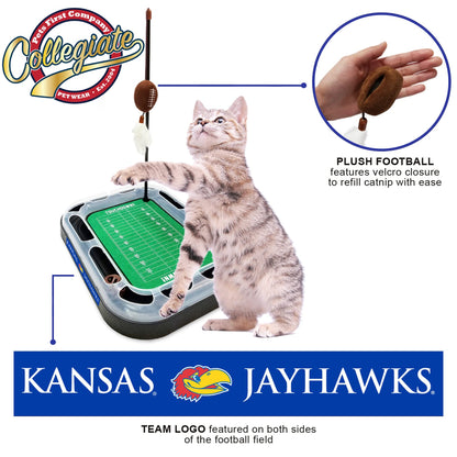 Pets First CAT Scratcher & Plush Football Toy with Catnip, Feather & Jingle Bell Interactive Ball Cat Chasing 5-in-1 Kitty Toy