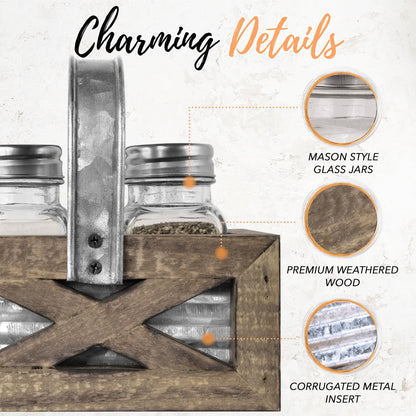 Autumn Alley Barn Door Rustic Salt and Pepper Shakers Set in Wood and Galvanized Caddy, Farmhouse Salt and Pepper Shakers For Rustic Kitchen Decor, Rustic Kitchen Accessories for your Country Kitchen