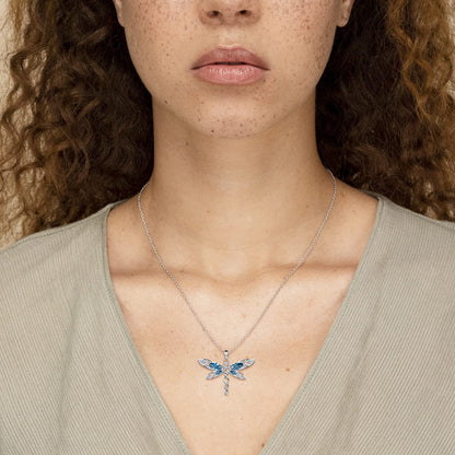 MANBU Sterling Silver Dragonfly Necklace Bracelet for Women Celtic Infinity Dragonfly Pendant Christmas Jewelry Gifts for Nature Lovers (blue dragonfly)