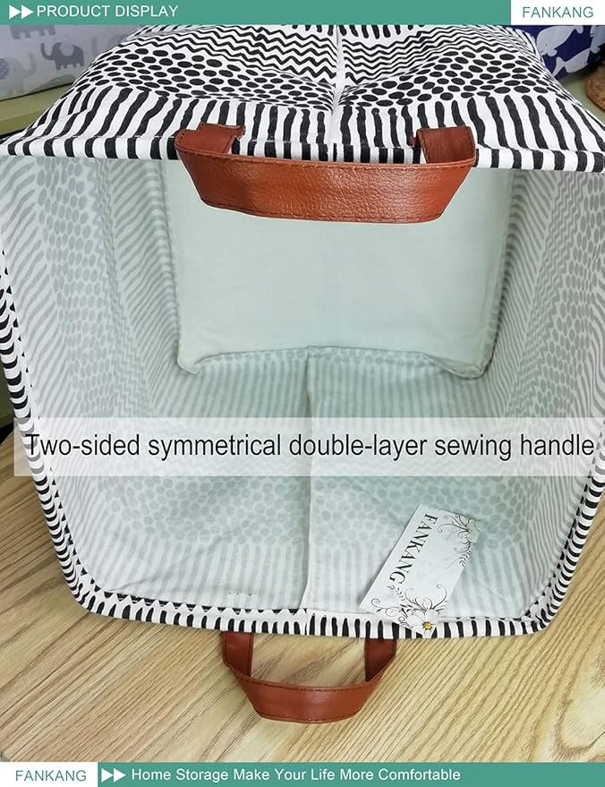 FANKANG Square Nursery Hamper Storage Bins Canvas Laundry Basket Foldable