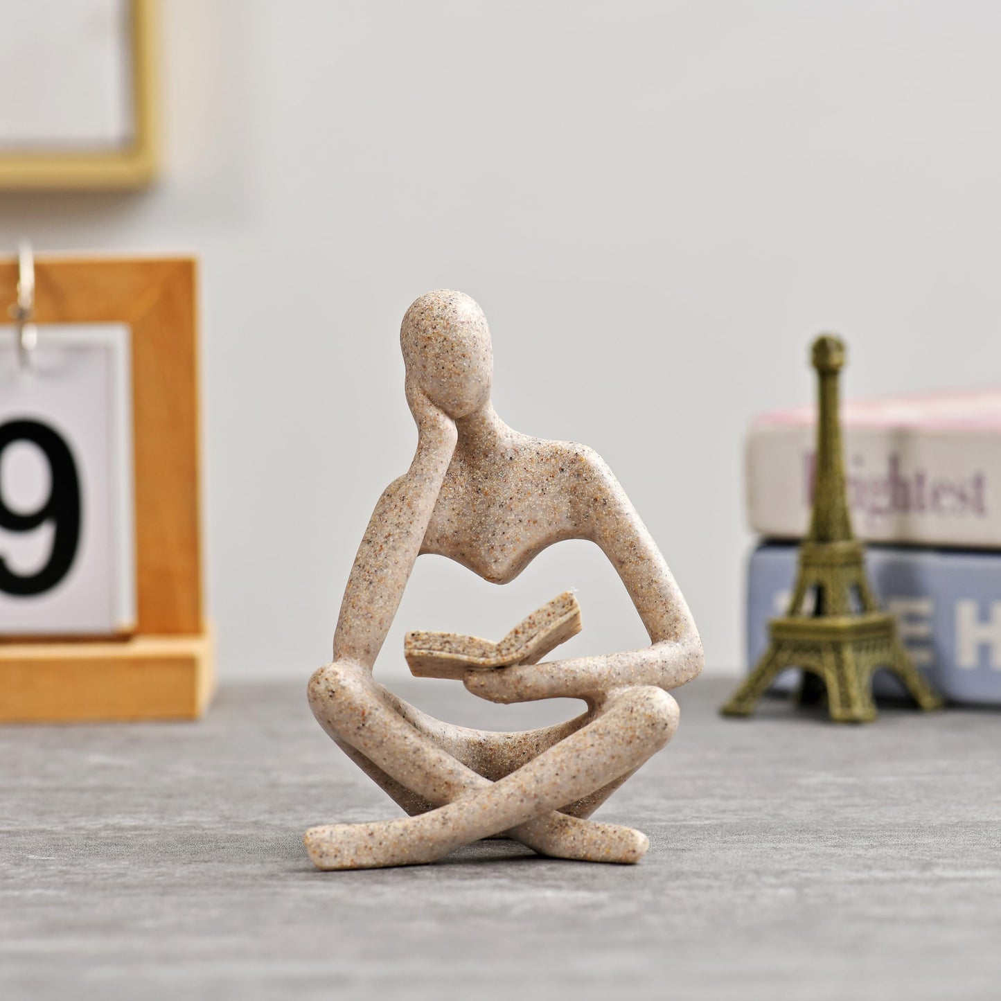 LXX1 Thinker Statue Gifts for Readers Book Lovers Women, Reading Man Figurine Bookshelf Decor Aesthetic Neutral Sculptures Home Decor for Shelves,Desk, Shelf, Coffee Table for Living Room Office